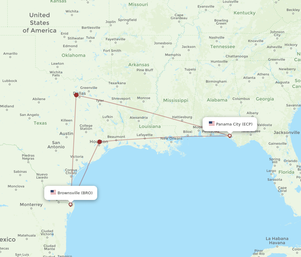 BRO-ECP flight routes