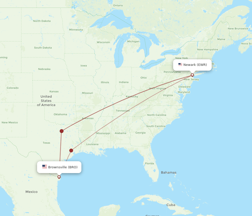 BRO-EWR flight routes