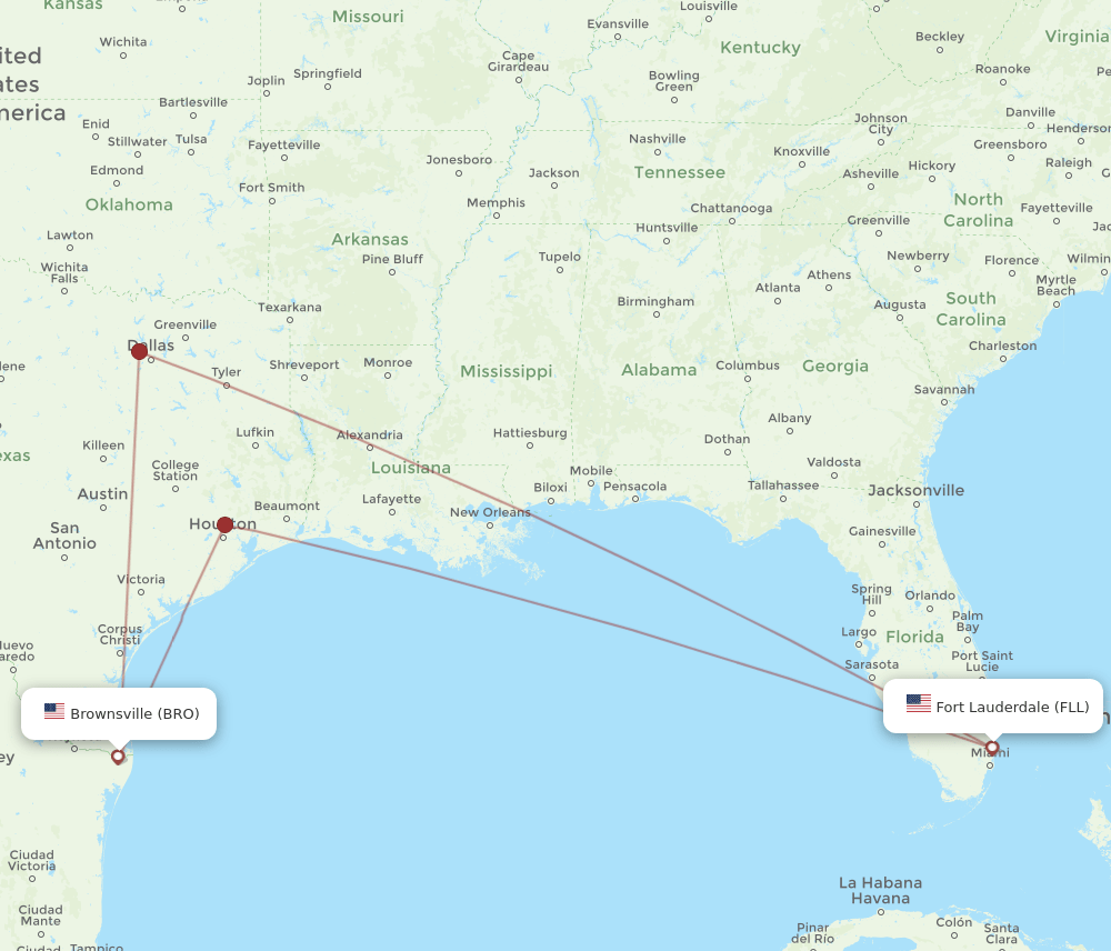 BRO to FLL flights and routes map