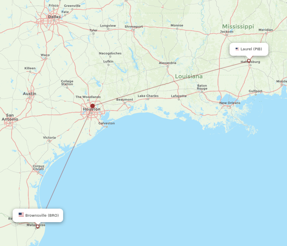BRO to PIB flights and routes map