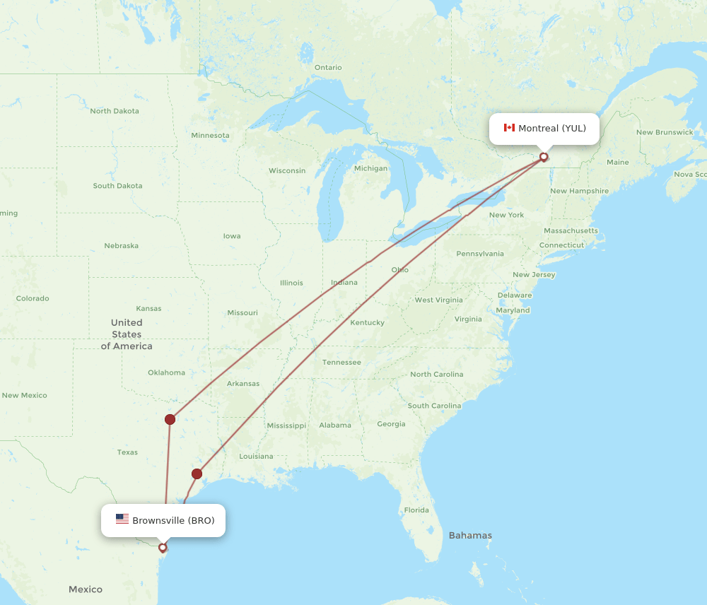 BRO-YUL flight routes