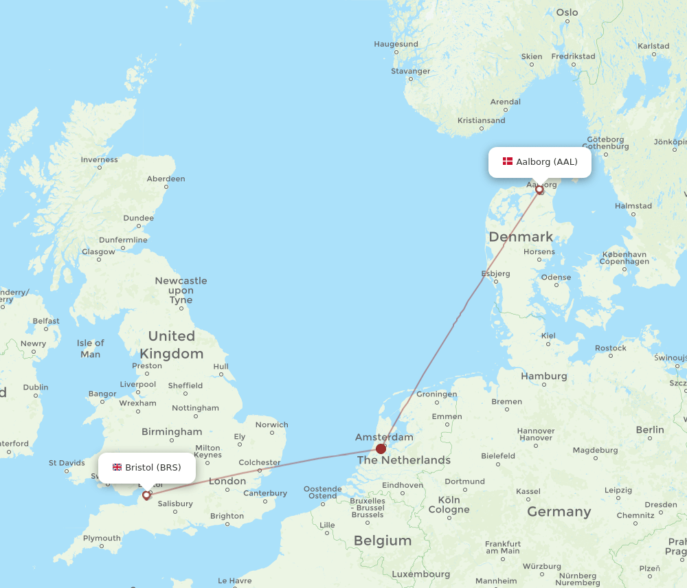 BRS to AAL flights and routes map