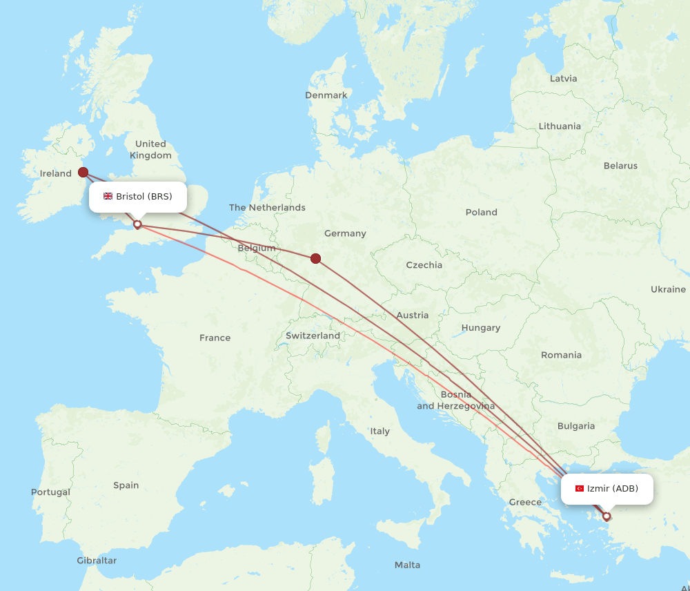 BRS to ADB flights and routes map