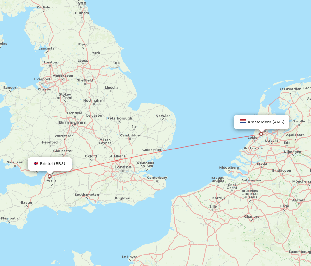 Bristol - Amsterdam route map and flight paths