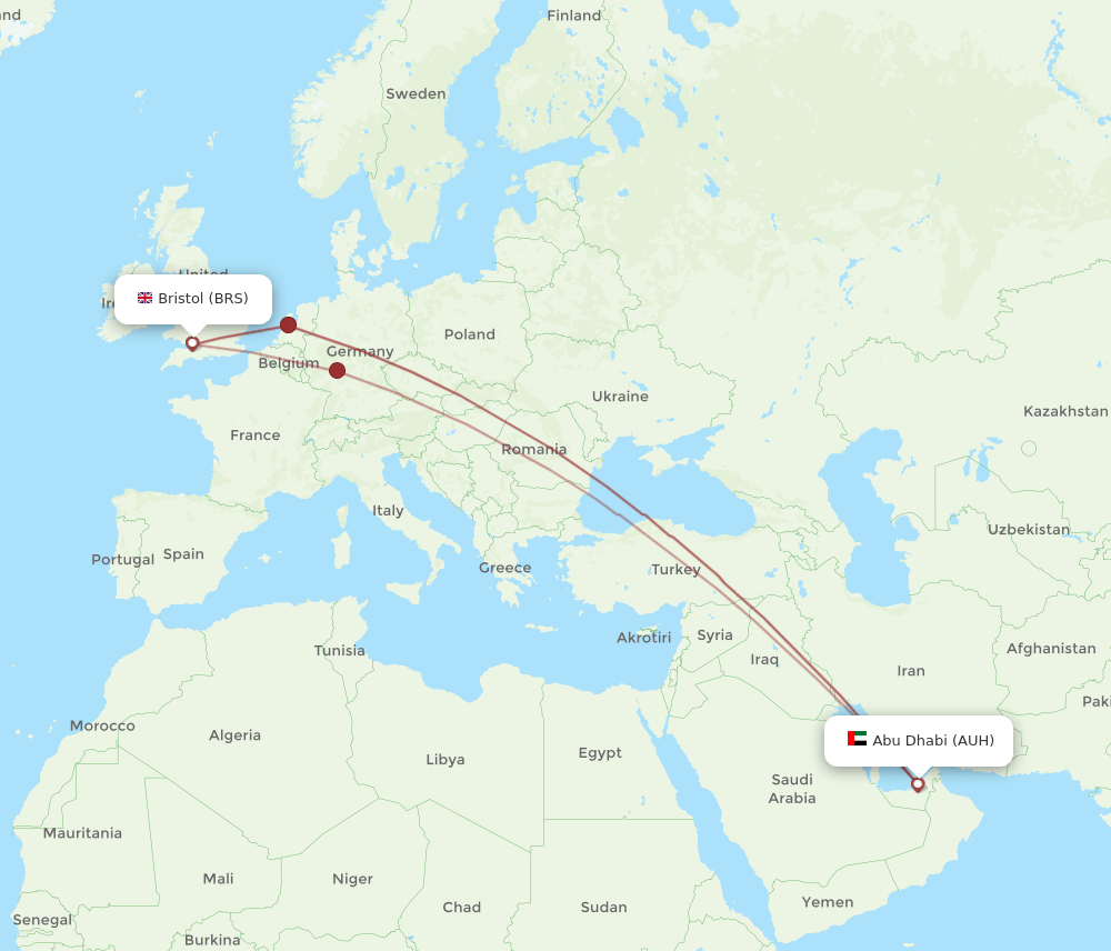 BRS to AUH flights and routes map