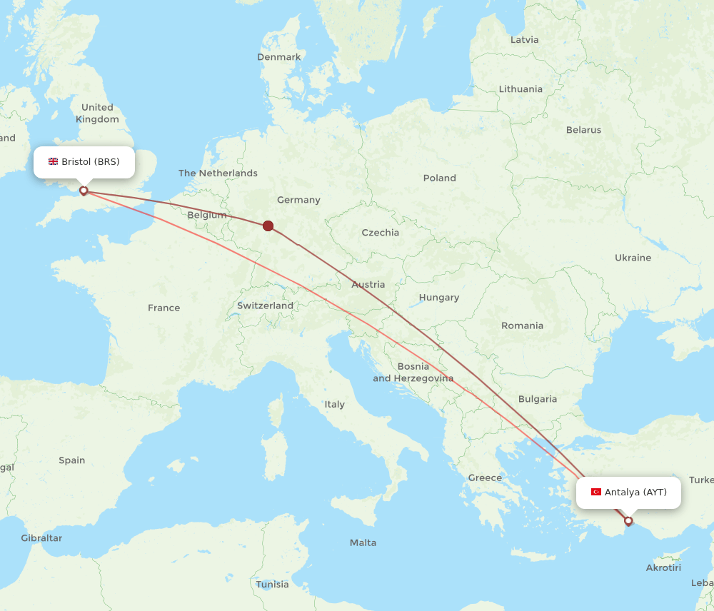 BRS to AYT flights and routes map