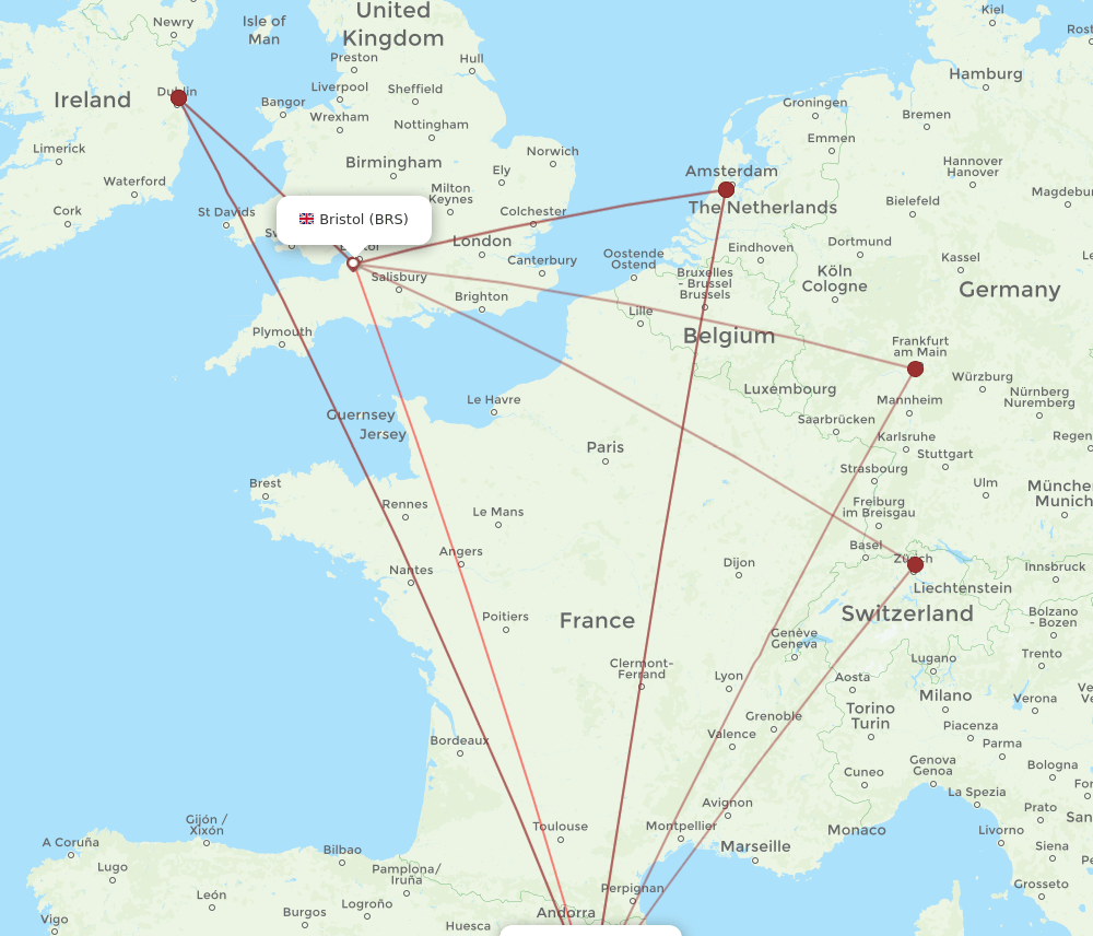 BRS-BCN flight routes