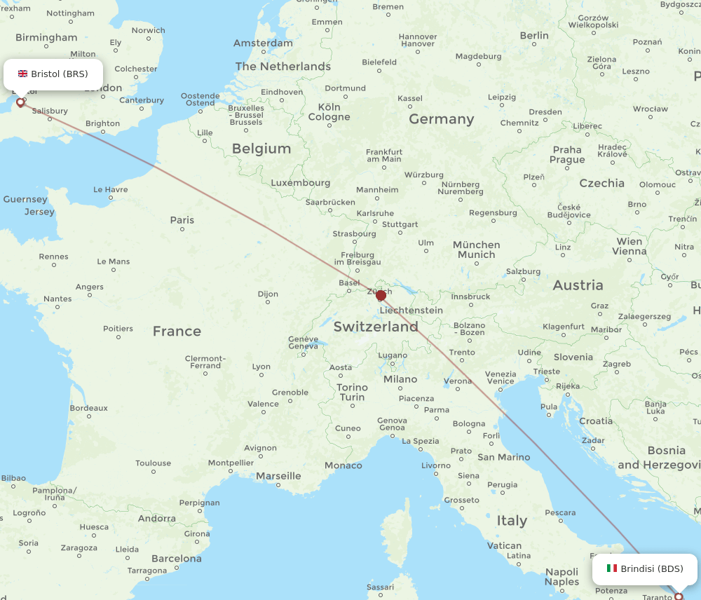 Brindisi - Bristol route map and flight paths