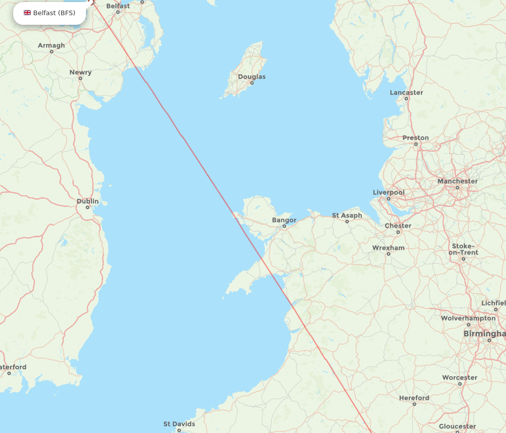 Bristol - Belfast route map and flight paths
