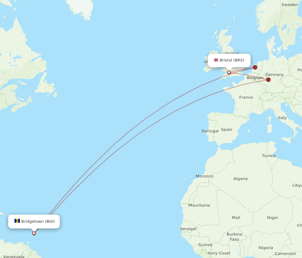 BRS-BGI flight routes