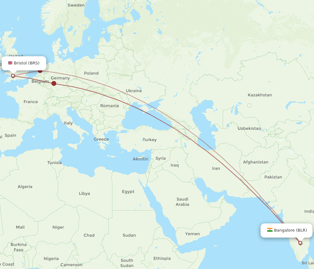 BRS-BLR flight routes
