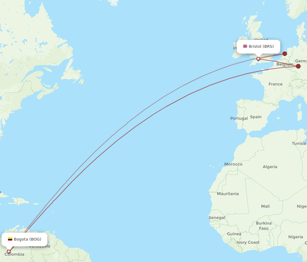 BRS-BOG flight routes