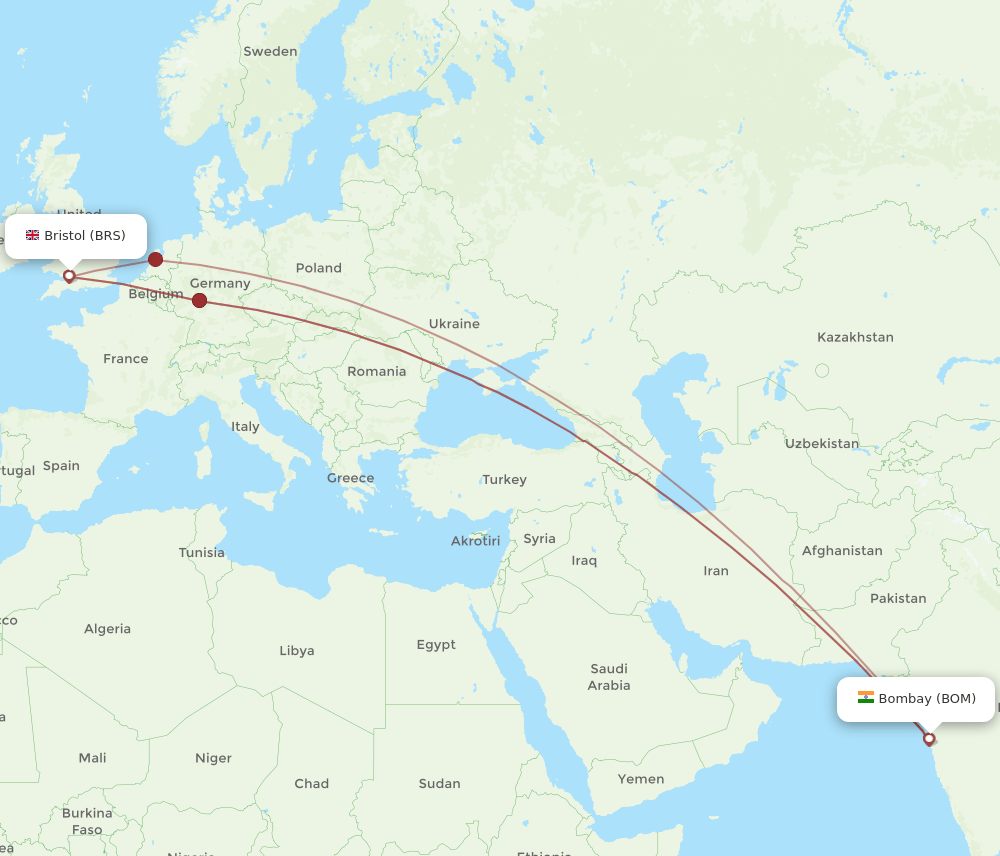 BRS-BOM flight routes