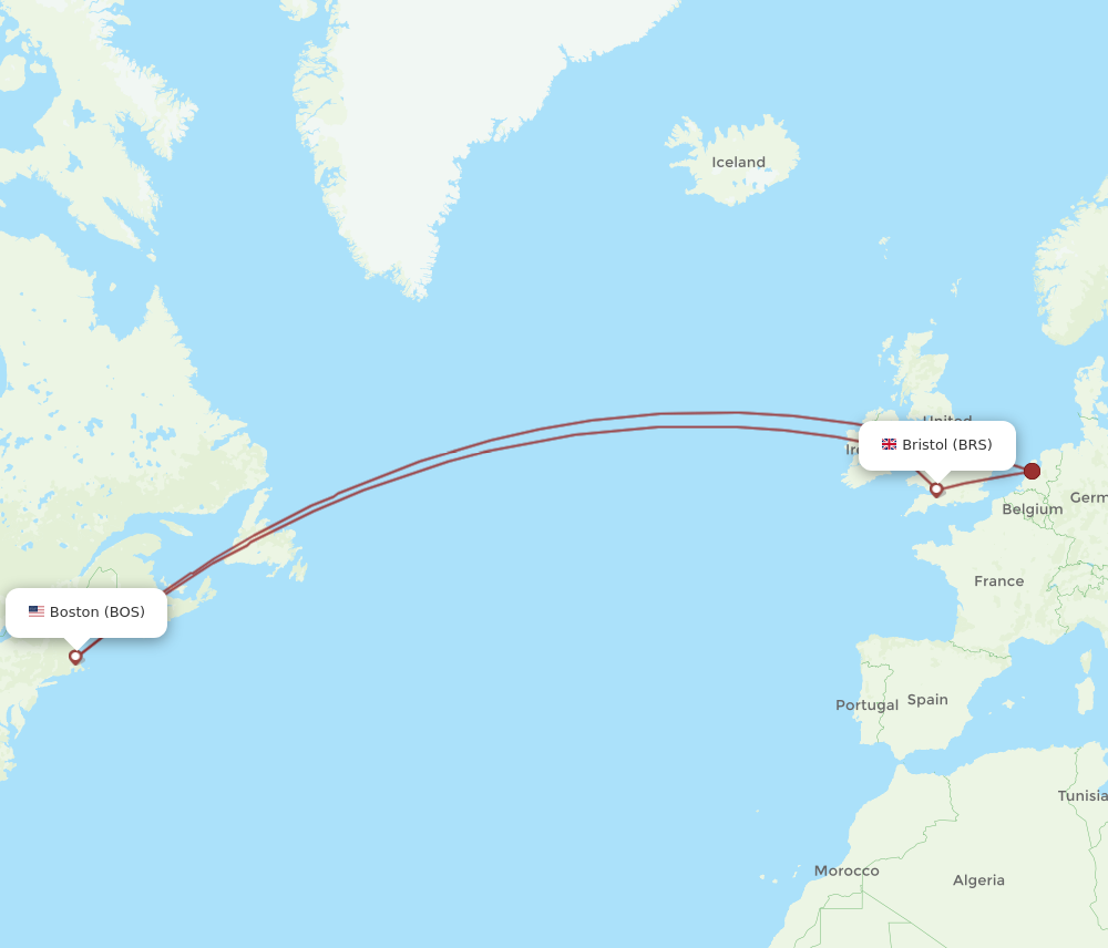 BRS to BOS flights and routes map