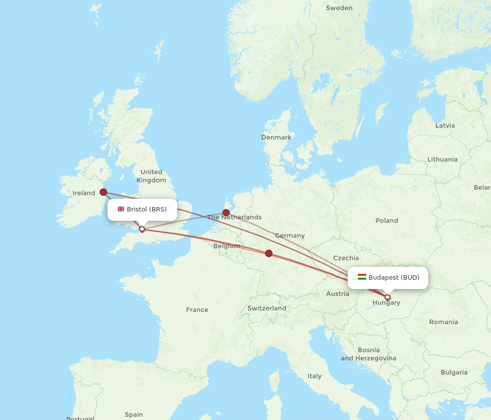 BRS to BUD flights and routes map
