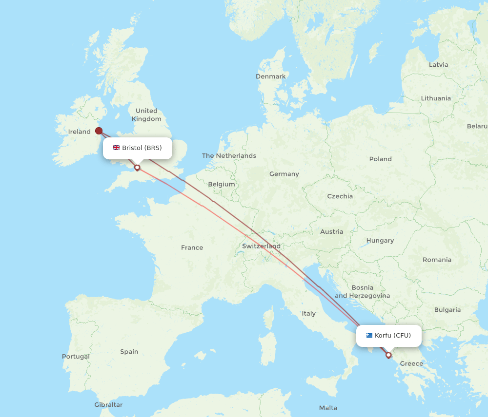 BRS to CFU flights and routes map