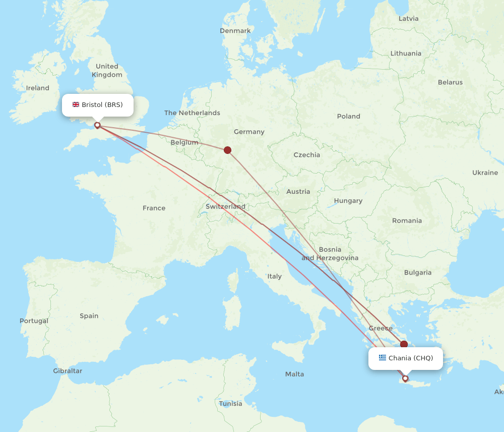 Bristol - Chania route map and flight paths