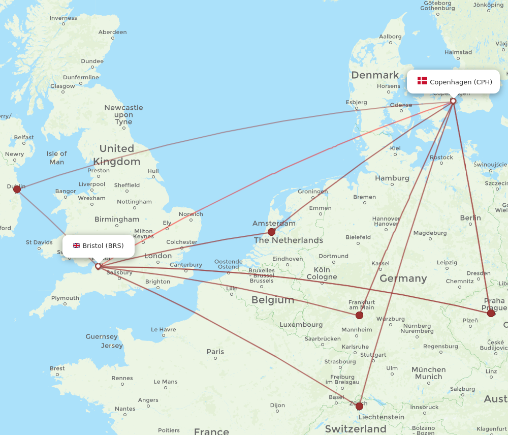 BRS to CPH flights and routes map
