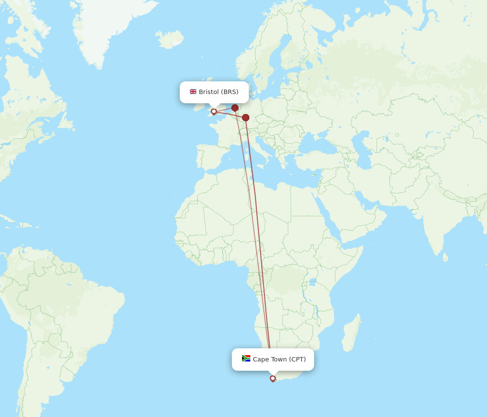 BRS to CPT flights and routes map