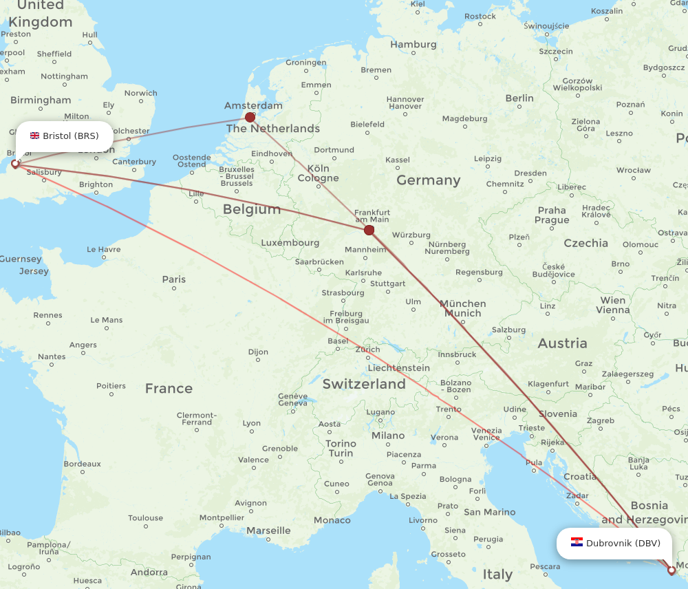 BRS to DBV flights and routes map