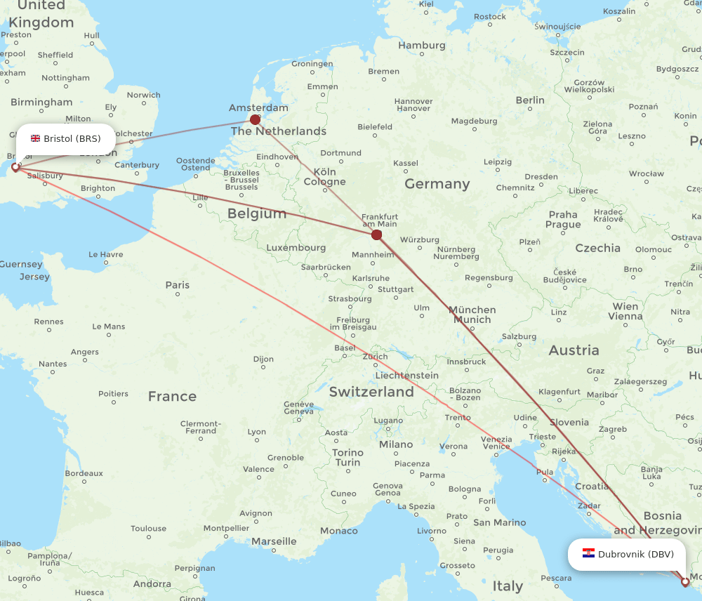 BRS to DBV flights and routes map