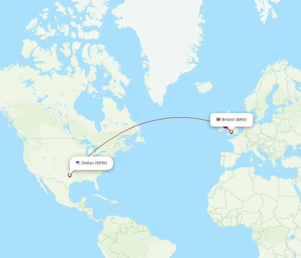 BRS to DFW flights and routes map