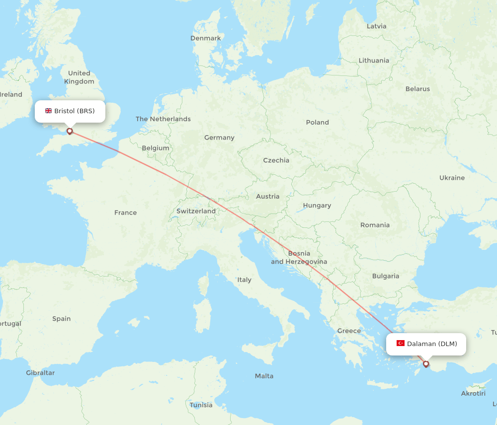 BRS to DLM flights and routes map