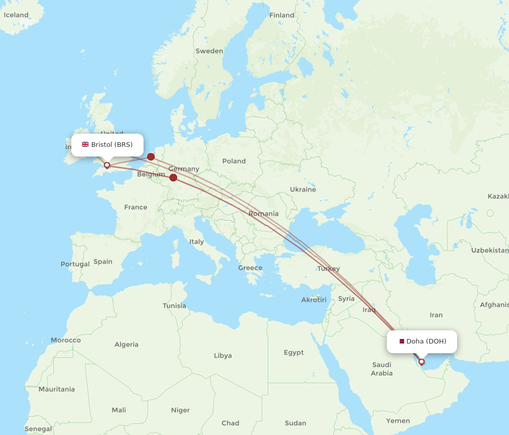 BRS to DOH flights and routes map