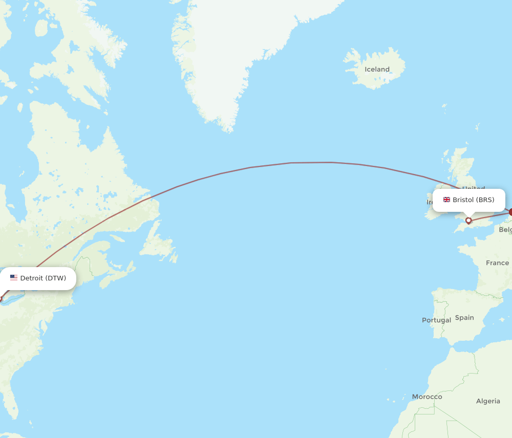 BRS-DTW flight routes