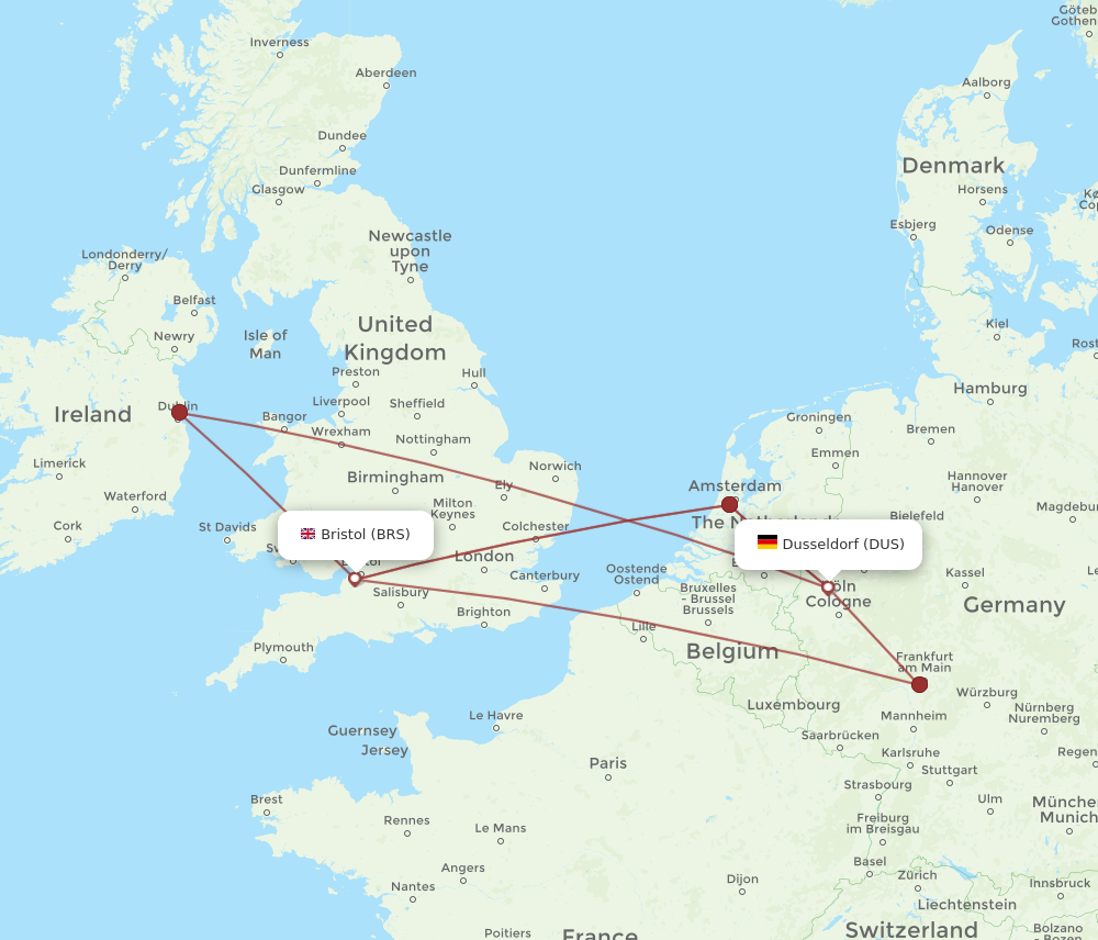 BRS to DUS flights and routes map