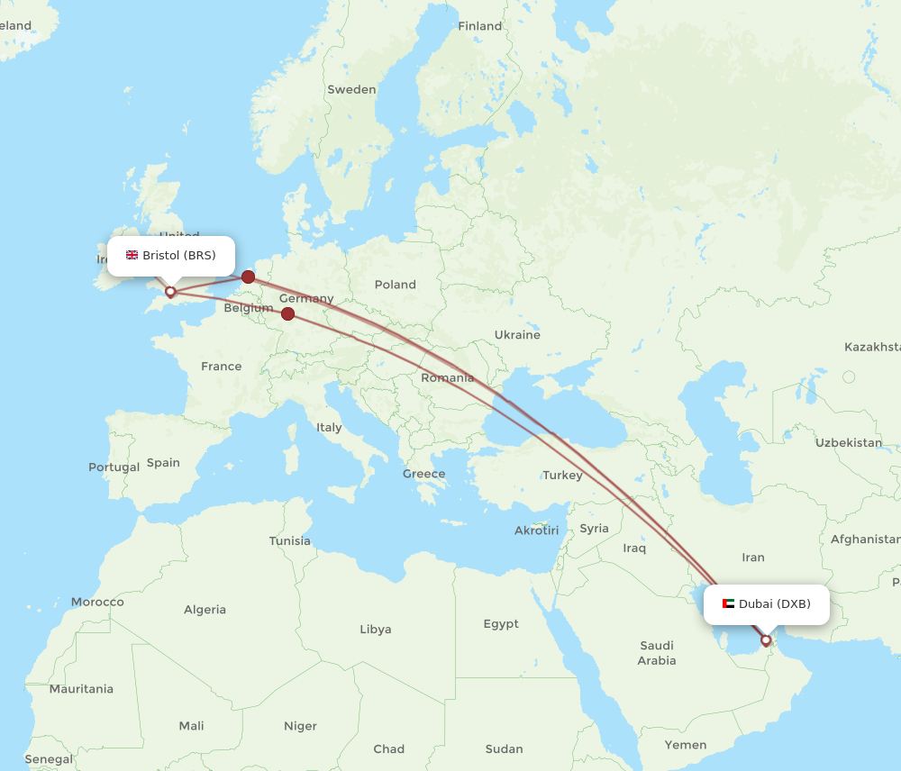 BRS to DXB flights and routes map