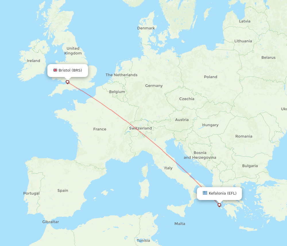 Bristol - Kefallinia route map and flight paths