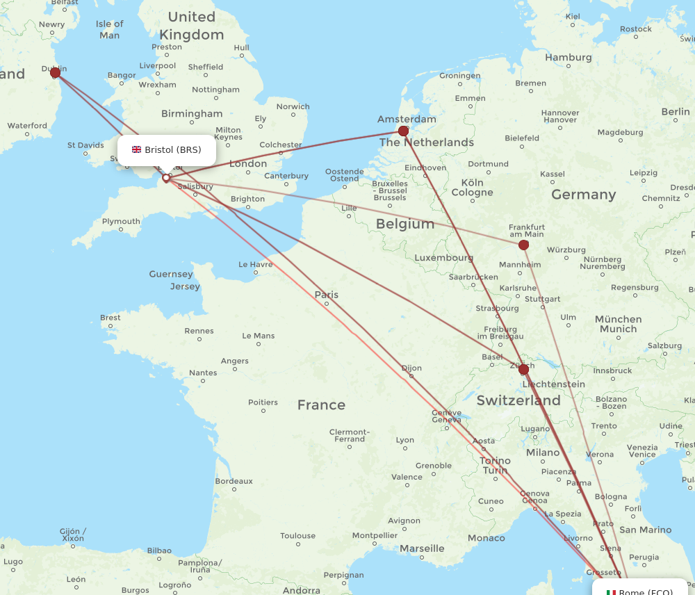 BRS to FCO flights and routes map