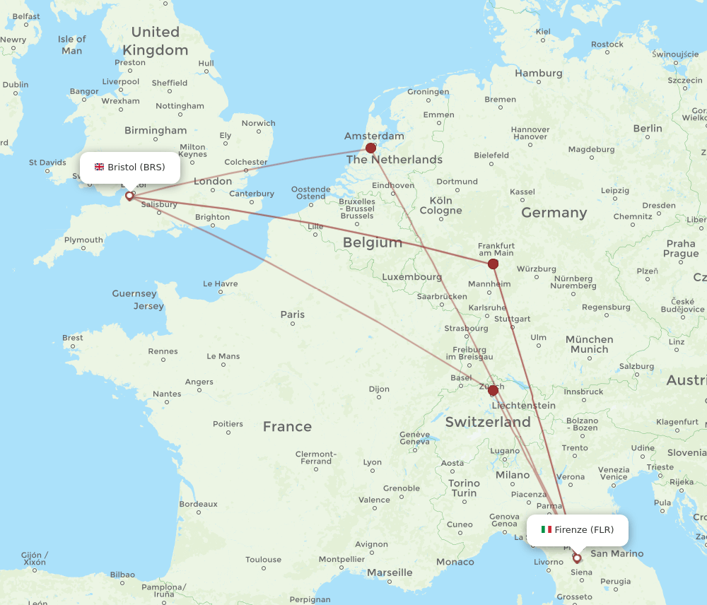 BRS to FLR flights and routes map