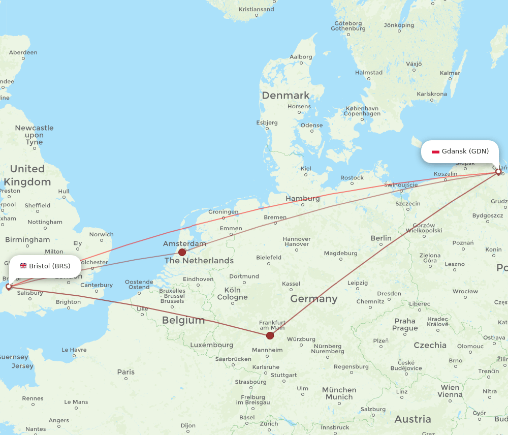 BRS to GDN flights and routes map