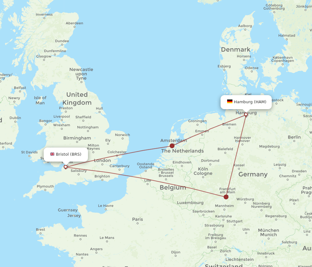 BRS to HAM flights and routes map