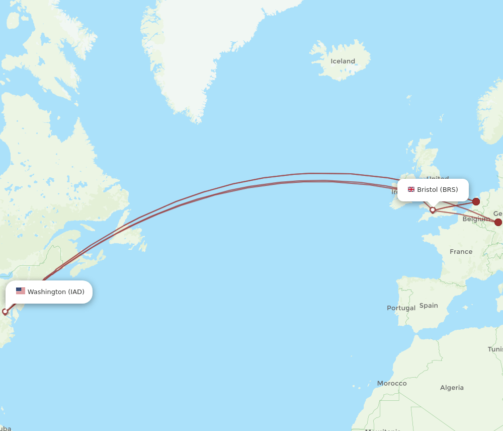 BRS to IAD flights and routes map