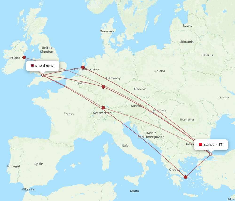 BRS to IST flights and routes map