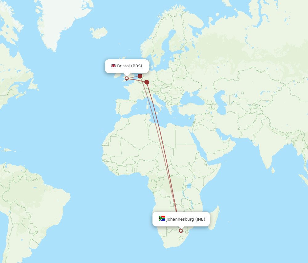 BRS to JNB flights and routes map