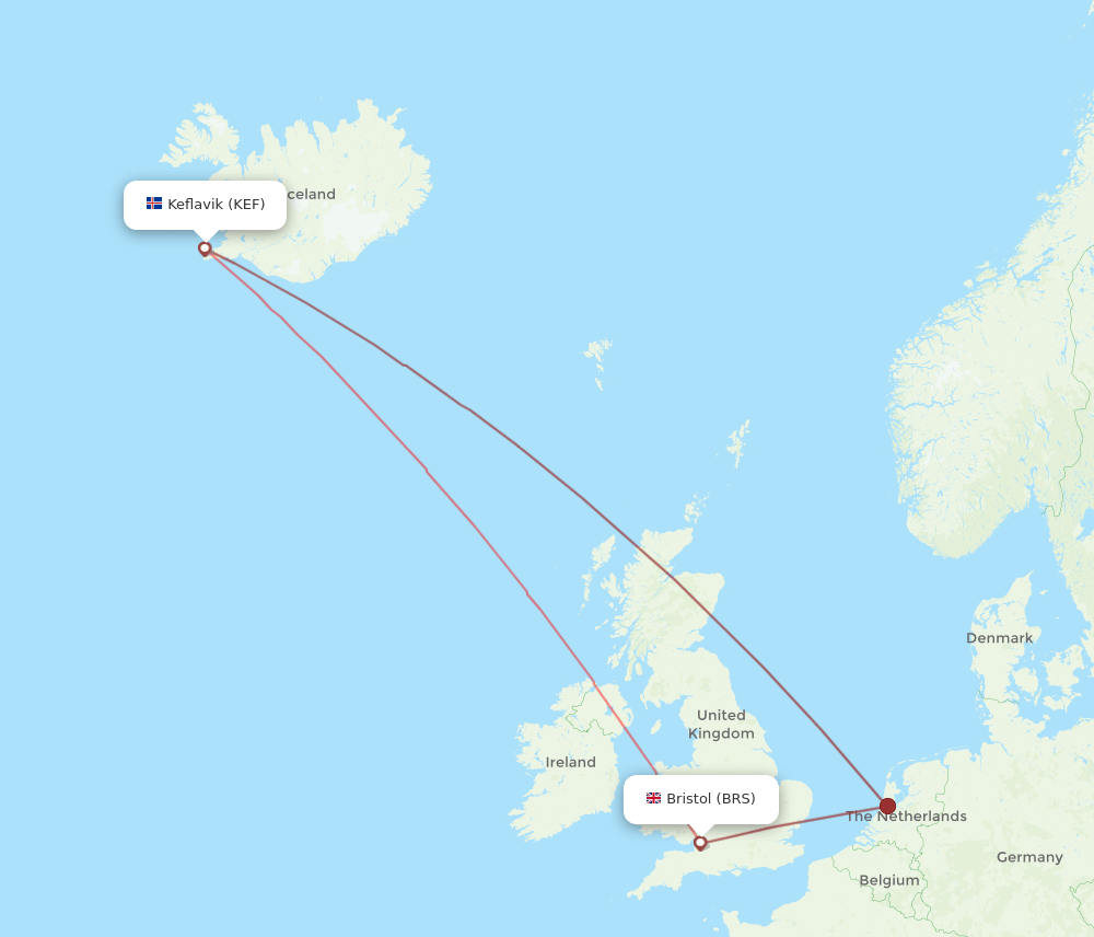 BRS-KEF flight routes