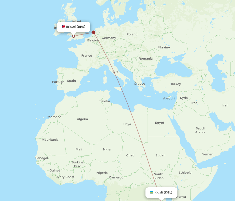 BRS-KGL flight routes
