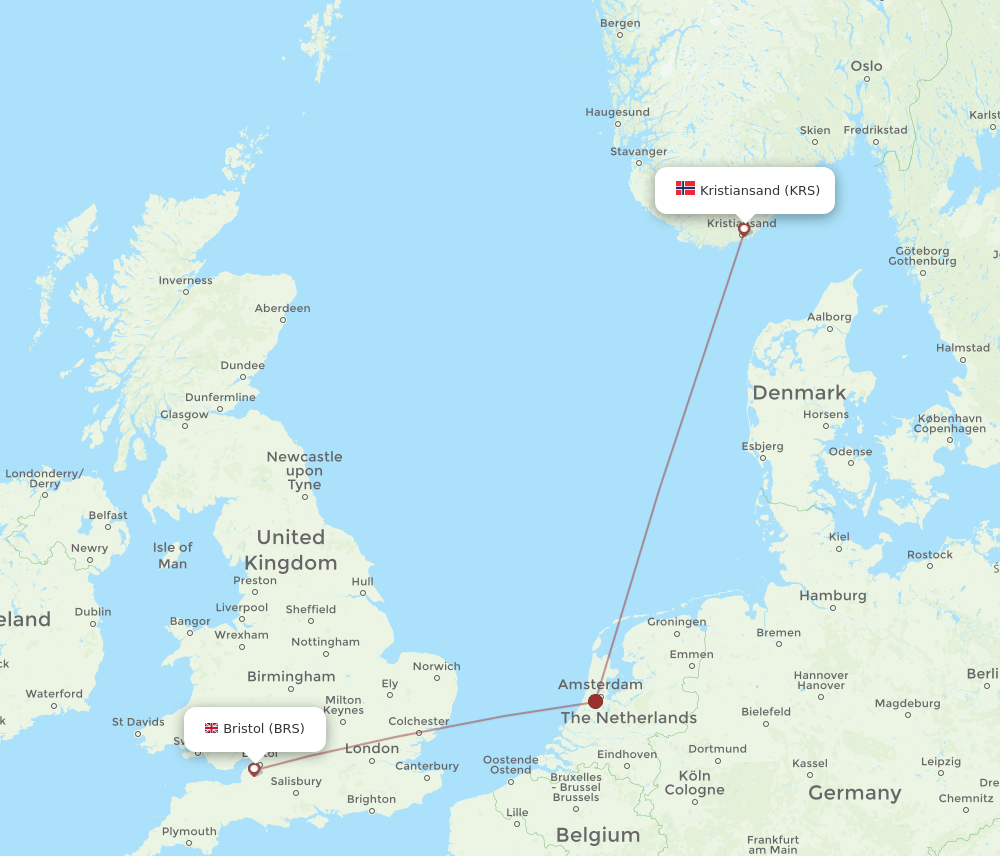 BRS-KRS flight routes