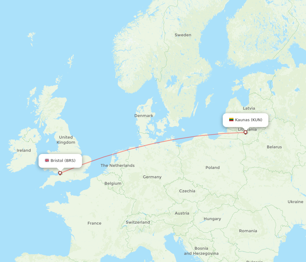 Bristol - Kaunas route map and flight paths