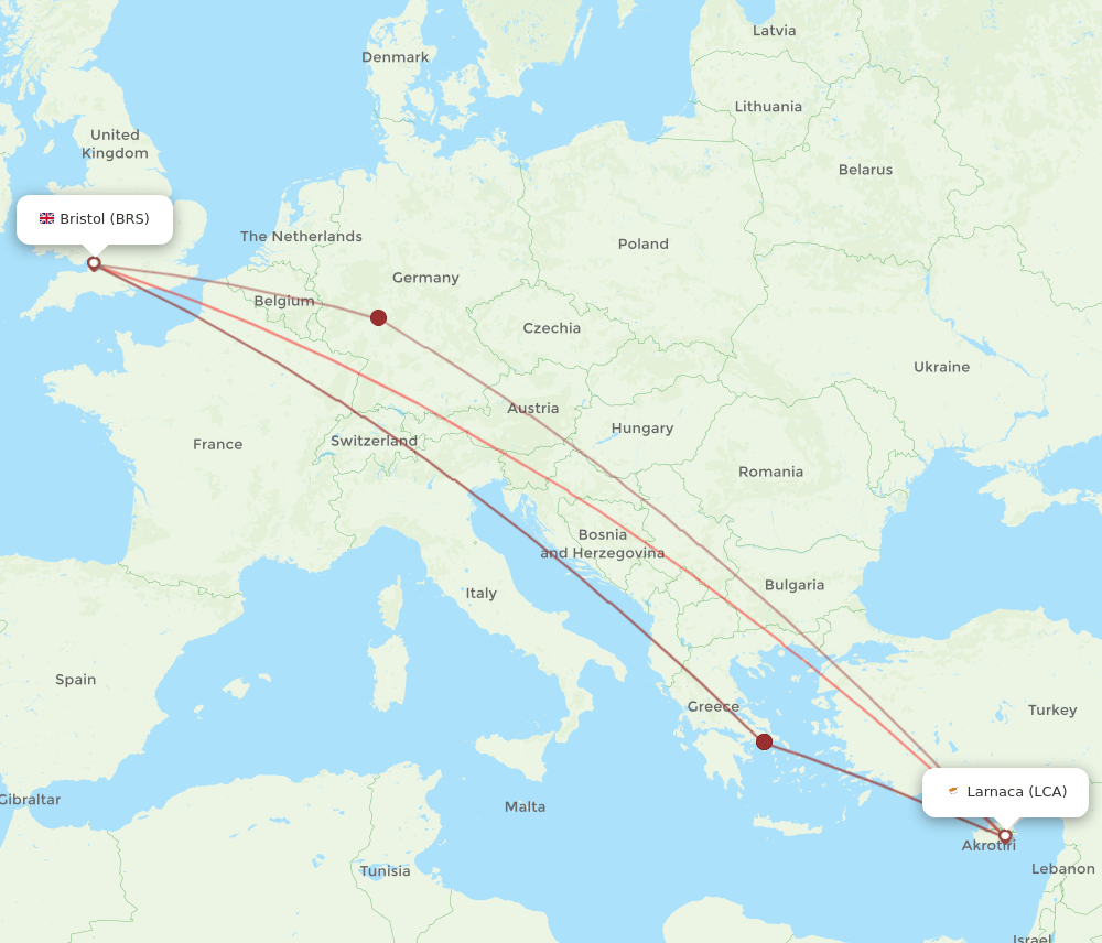 BRS to LCA flights and routes map