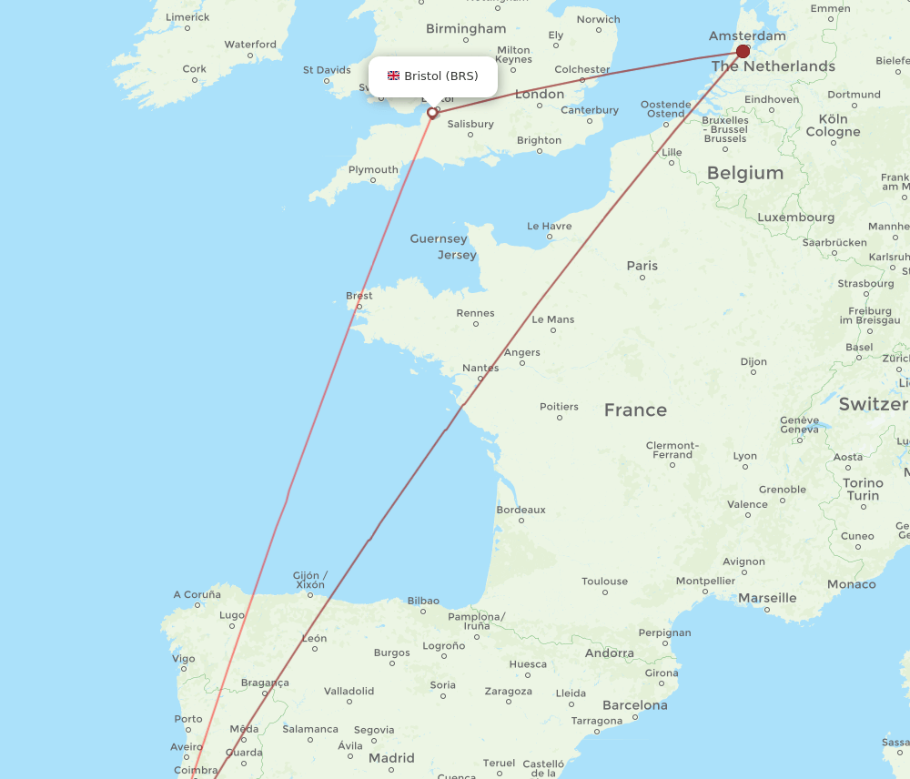 BRS to LIS flights and routes map