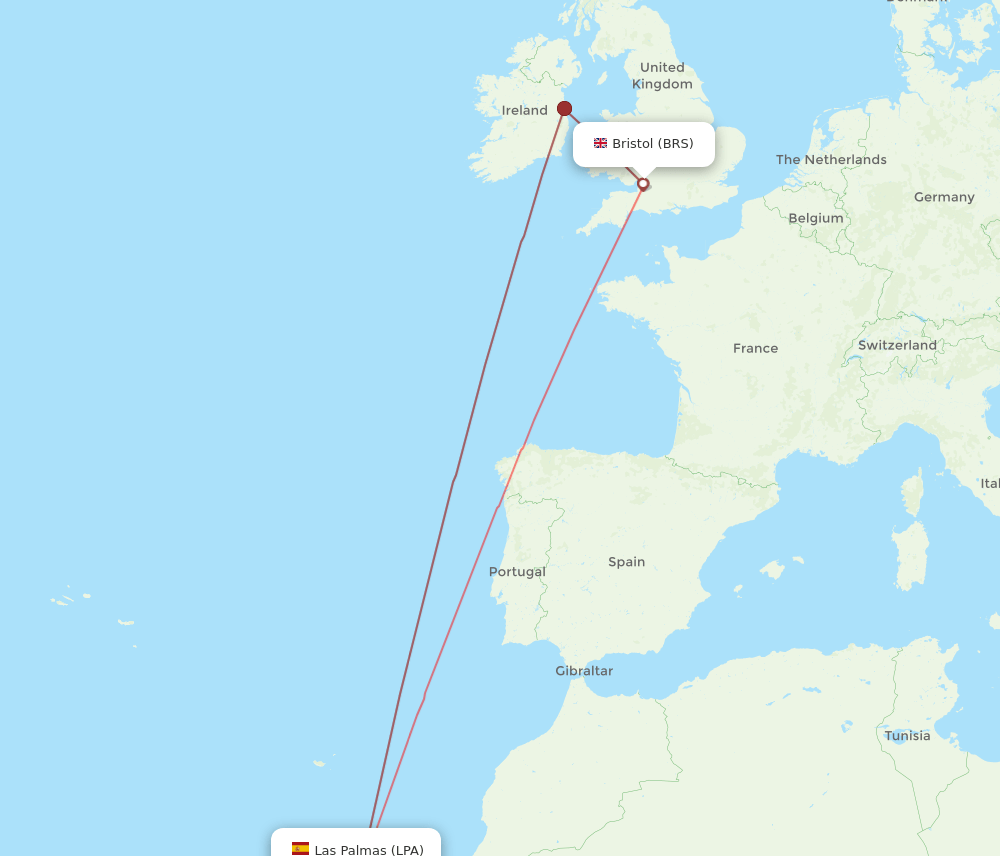 BRS to LPA flights and routes map