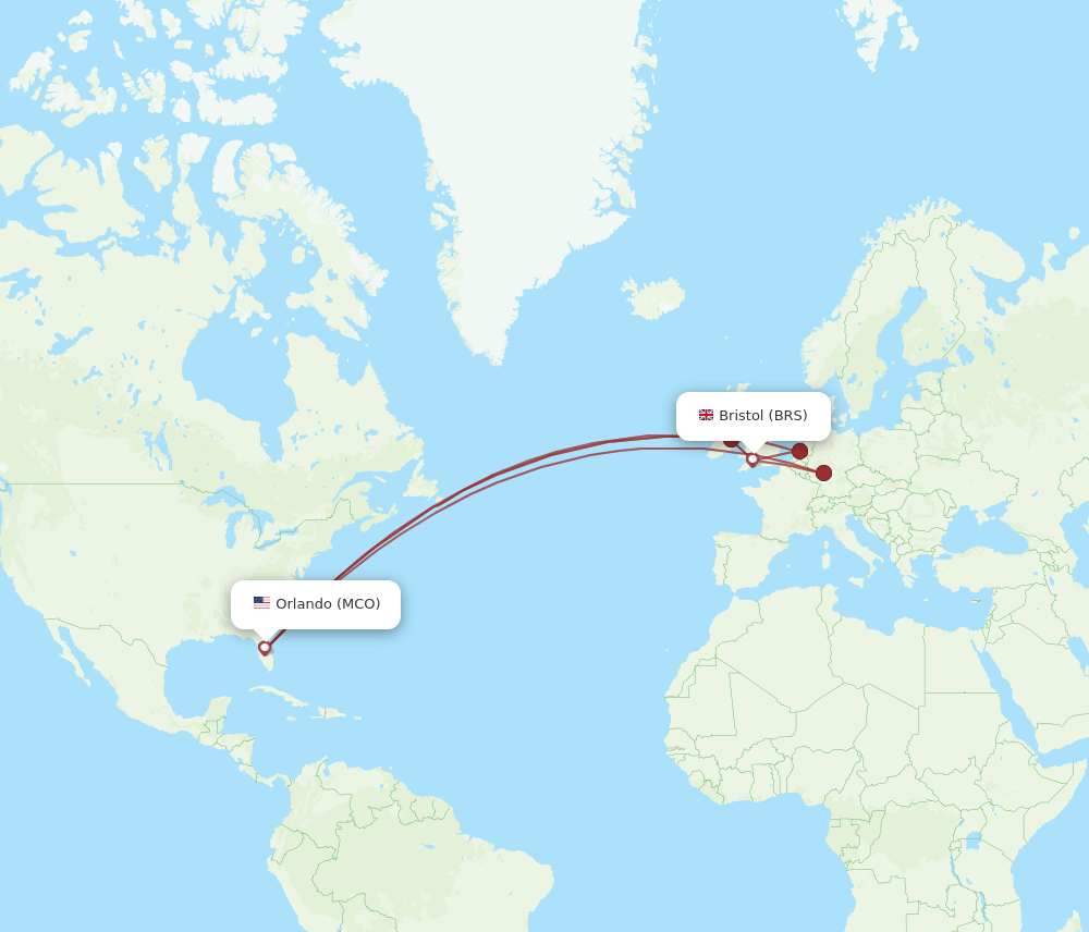 BRS-MCO flight routes