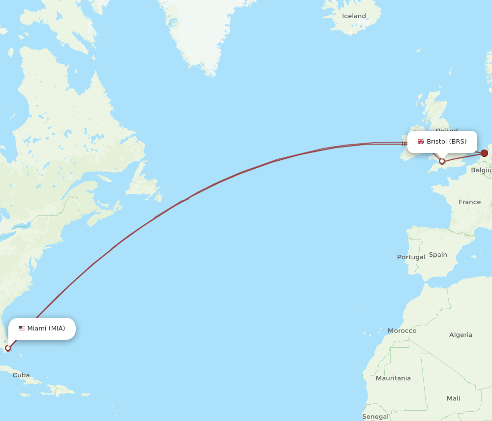 BRS to MIA flights and routes map