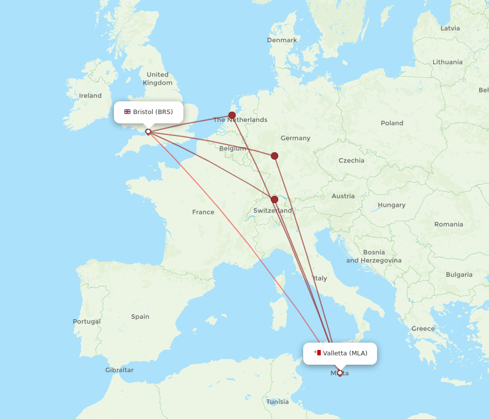 BRS-MLA flight routes