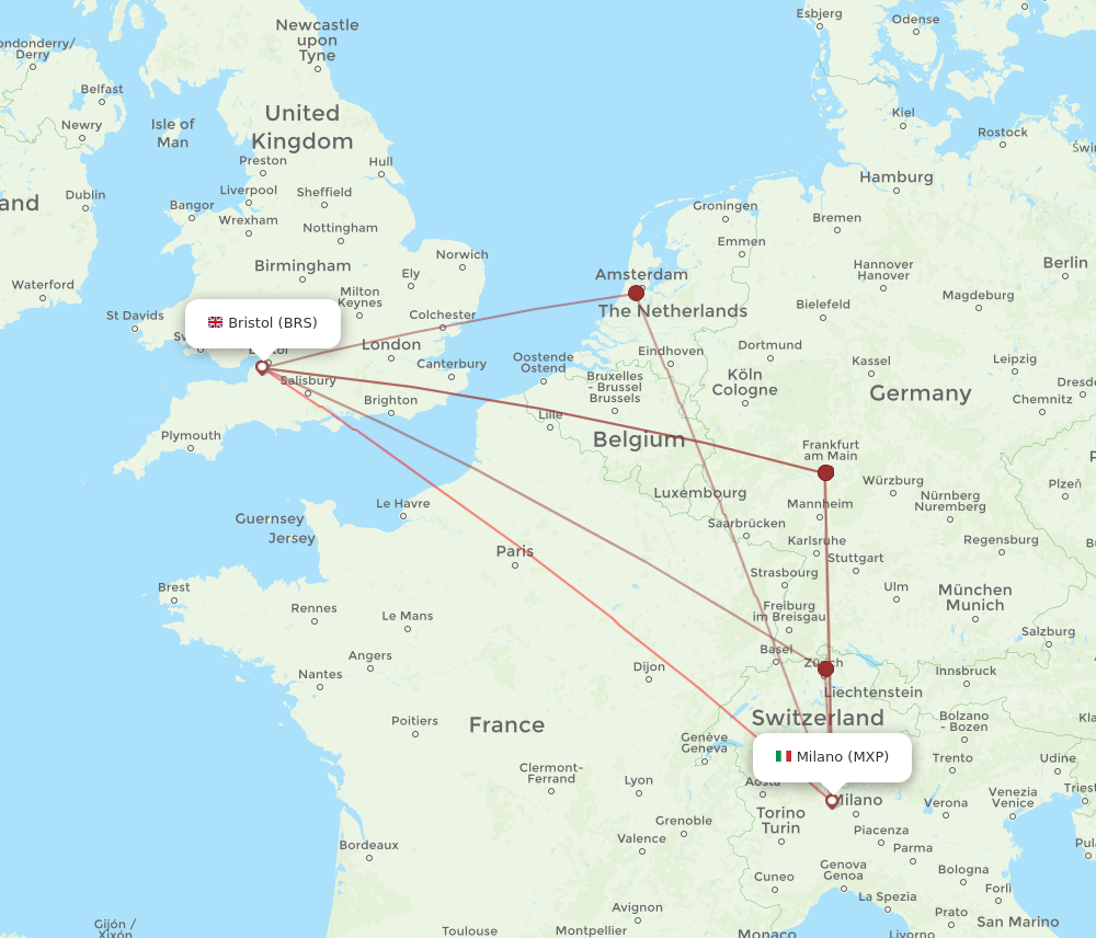 BRS to MXP flights and routes map
